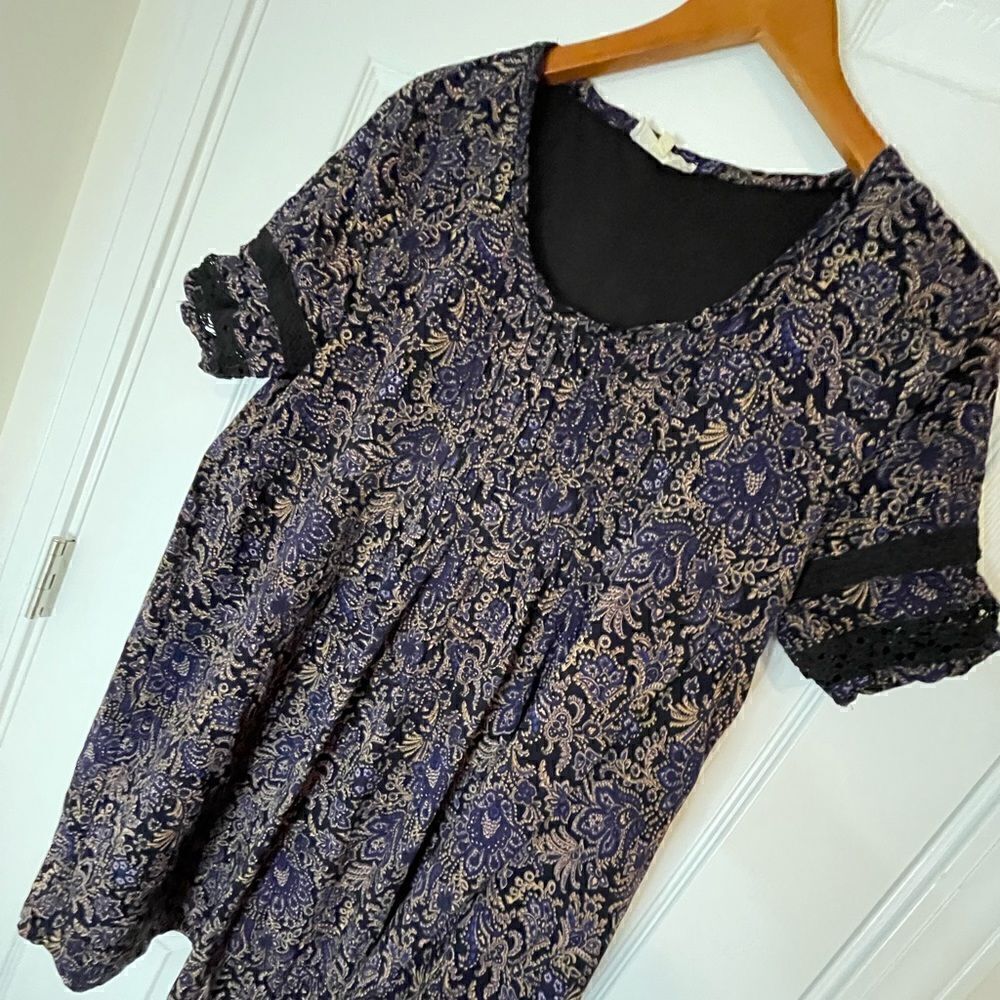 Entro women’s swing blouse blue and gold shirt sleeve large
